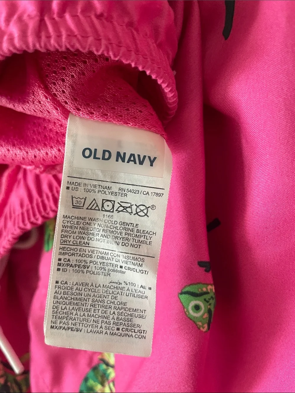 Old Navy Pink Swim Trunks with Green Chameleon Print, Men L #0143 - Picture 3 of 5